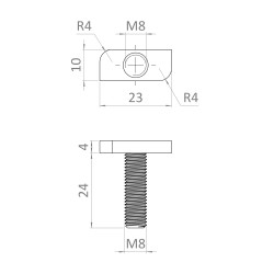 T-skrutka M8x25, nerez A2 T-skrutka M8x25, nerez A2
